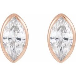 88234 / Earring / Set / Natural Diamond / Marquise / 3 X 1.5 Mm / 14K Rose / Each / Tension Back Included / 6 Mm / Polished / .03 Ct Natural Diamond Bezel-Set Earring With Press Fit Back