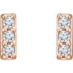 652862 / Earring / Set / Lab-Grown Diamond / Round / 1.2 Mm / 14K Rose / Pair / Friction Backs Included / Polished / .05 Ctw Lab-Grown Diamond Bar Earrings