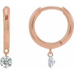 688808 / Earring / Set / Natural Diamond / Round / 3.5 Mm / 14K Rose / Pair / Hinged / Polished / 1/3 Ctw Drilled Natural Diamond Hinged Hoop Earrings
