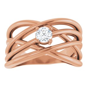 123732 / Ring / Set / 14K Rose / Natural Diamond / Round / 4.1 Mm / Polished / 1/4 Ct Natural Diamond Criss-Cross Ring