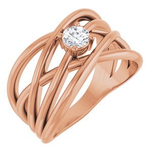 123732 / Ring / Set / 14K Rose / Natural Diamond / Round / 4.1 Mm / Polished / 1/4 Ct Natural Diamond Criss-Cross Ring