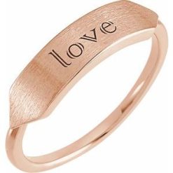 51718 / 14K Rose / Rectangle / 19.7 X 5 Mm / Brush / Polished / Signet Ring