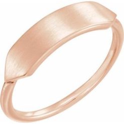 51718 / 14K Rose / Rectangle / 19.7 X 5 Mm / Brush / Polished / Signet Ring