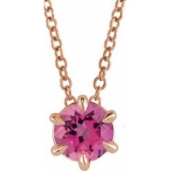 87126 / Necklace / Set / 14K Rose / Round / Natural Pink Tourmaline / 5 Mm / 16-18 In / Polished / Natural Pink Tourmaline Solitaire Necklace