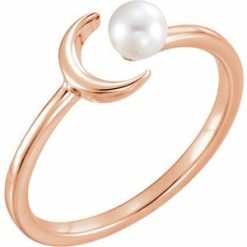 6494 / Ring / Set / 14K Rose / Cultured White Freshwater Pearl / Pearl / 4.0-4.5 Mm / Polished / Cultured White Freshwater Pearl Crescent Moon Ring