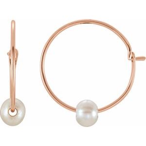 19108 / Earring / Set / Cultured White Freshwater Pearl / Pearl / 3 Mm / 14K Rose / Pair / Hinged / Polished / Cultured White Freshwater Pearl Youth Hoop Earrings