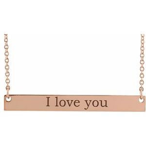 87363 / Necklace / 14K Rose / 34 X 4 Mm / 18 In / Polished / Engravable Bar Necklace