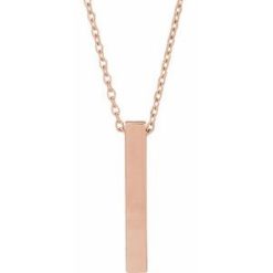 87619 / Necklace / 14K Rose / 4-Sided / 17 X 2.5 Mm / 16-18 In / Polished / Engravable Four-Sided Vertical Bar Necklace