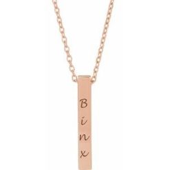 87619 / Necklace / 14K Rose / 4-Sided / 17 X 2.5 Mm / 16-18 In / Polished / Engravable Four-Sided Vertical Bar Necklace