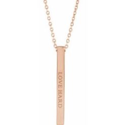 87619 / Necklace / 14K Rose / 4-Sided / 25 X 2.5 Mm / 16-18 In / Polished / Engravable Four-Sided Vertical Bar Necklace