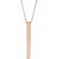 87619 / Necklace / 14K Rose / 4-Sided / 25 X 2.5 Mm / 16-18 In / Polished / Engravable Four-Sided Vertical Bar Necklace