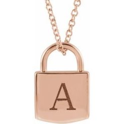 87184 / Necklace / 14K Rose / 12.02 X 8 Mm / 16-18 In / Polished / Engravable Lock Necklace