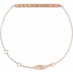 Brc887 / Bracelet / 14K Rose / 40 X 3 Mm / 6 1/2-7 1/2 In / Polished / Engravable Skinny Bar Bracelet