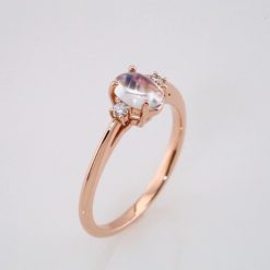 71811 / Ring / Set / 14K Rose / Natural Rainbow Moonstone / Oval / 7 X 5 Mm / Natural Diamond / Polished / Natural Rainbow Moonstone And .06 Ctw Natural Diamond Ring