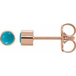 2000316 / Earring / Set / Natural Turquoise / Round / 3 Mm / 14K Rose / Pair / Friction Backs Included / Polished / Natural Turquoise Bezel-Set Earrings