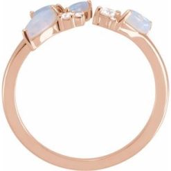72107 / Ring / Set / 14K Rose / Natural White Opal / Natural Diamond / Polished / Natural White Opal And 1/10 Ctw Natural Diamond Ring