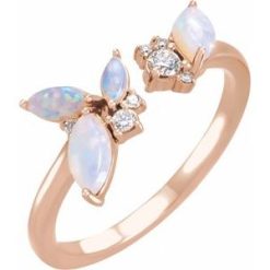 72107 / Ring / Set / 14K Rose / Natural White Opal / Natural Diamond / Polished / Natural White Opal And 1/10 Ctw Natural Diamond Ring