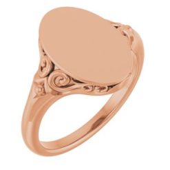 51659 / 14K Rose / Oval / 13.4 X 9 Mm / Brush / Polished / Signet Ring
