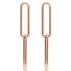 688762 / Earring / 14K Rose / 33.85 X 4.95 Mm / Pair / Friction Back Included / Polished / Paperclip-Style Earrings