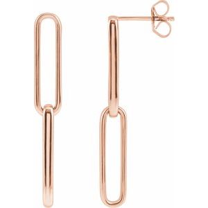 688762 / Earring / 14K Rose / 33.85 X 4.95 Mm / Pair / Friction Back Included / Polished / Paperclip-Style Earrings