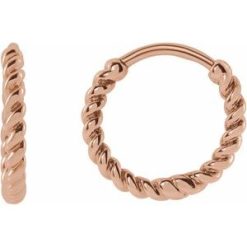 87586 / Earring / 14K Rose / 11 Mm / 1.65 Mm / Pair / Hinged / Polished / Twisted Rope Hoop Earrings