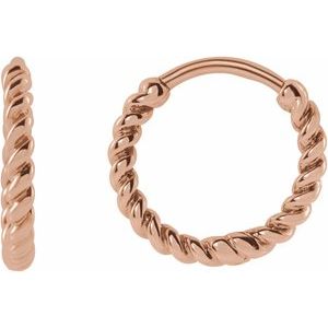 87586 / Earring / 14K Rose / 11 Mm / 1.65 Mm / Pair / Hinged / Polished / Twisted Rope Hoop Earrings