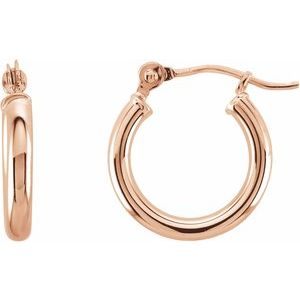 20270 / Earring / 14K Rose / 13 Mm / 2 Mm / Pair / Catch / Polished / Round Tube Hoop Earrings