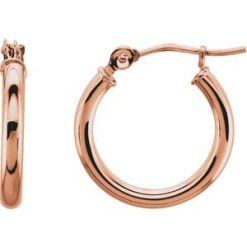 20270 / Earring / 14K Rose / 15 Mm / 2 Mm / Pair / Catch / Polished / Round Tube Hoop Earrings