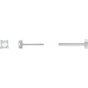 88230 / Earring / Set / Natural Diamond / Round / 2 Mm / 14K White / Each / Tension Back Included / 6 Mm / Polished / .02 Ct Natural Rosecut Diamond 4-Claw Prong Earring With Press Fit Back