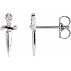 88573 / Earring / Set / Natural Diamond / Round / 1.2 Mm / 14K White / Natural Diamond / Pair / Friction Backs Included / Polished / .025 Ctw Natural Diamond Accented Dagger Earrings