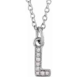 653725 / Necklace / Set / 14K White / Initial L / Natural Diamond / Round / .85 Mm / I1