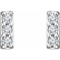 652862 / Earring / Set / Lab-Grown Diamond / Round / 1.2 Mm / 14K White / Pair / Friction Backs Included / Polished / .05 Ctw Lab-Grown Diamond Bar Earrings