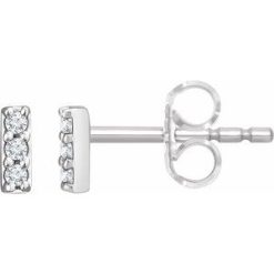 652862 / Earring / Set / Lab-Grown Diamond / Round / 1.2 Mm / 14K White / Pair / Friction Backs Included / Polished / .05 Ctw Lab-Grown Diamond Bar Earrings