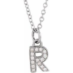 653725 / Necklace / Set / 14K White / Initial R / Natural Diamond / Round / .85 Mm / I1