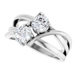 123228 / Ring / Set / 14K White / Lab-Grown Diamond / Round / 5.2 Mm / Polished / 1 Ctw Lab-Grown Diamond 2-Stone Ring