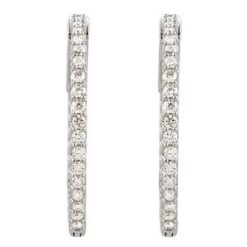 650183 / Earring / Set / Sterling Silver / Imitation White Cubic Zirconia / Round / 26.5 Mm / 1.9 Mm / 1.6 Mm / Pair / Hinged / Polished / Imitation White Cubic Zirconia Inside-Outside Hinged Hoop Earrings