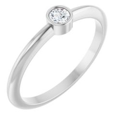 124640 / Ring / Set / 14K White / Natural Diamond / Round / 3 Mm / Polished / 1/10 Ct Natural Diamond Solitaire Rose-Cut Stackable Ring