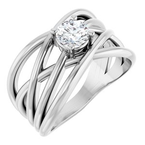 123732 / Ring / Set / 14K White / Natural Diamond / Round / 5.2 Mm / Polished / 1/2 Ct Natural Diamond Criss-Cross Ring