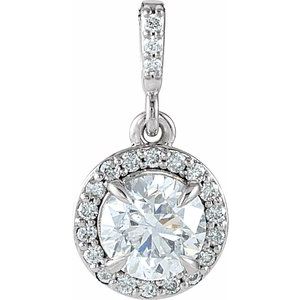 86679 / Pendant / Set / 14K White / Round / Lab-Grown Diamond / 6Mm :: 7/8 Ctw / Lab-Grown Diamond / Si1-Si2