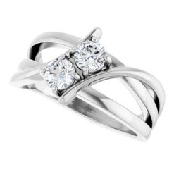 123228 / Ring / Set / 14K White / Lab-Grown Diamond / Round / 4.1 Mm / Polished / 1/2 Ctw Lab-Grown Diamond 2-Stone Ring