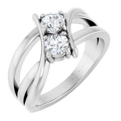 123228 / Ring / Set / 14K White / Lab-Grown Diamond / Round / 4.1 Mm / Polished / 1/2 Ctw Lab-Grown Diamond 2-Stone Ring