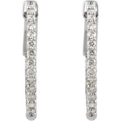 650183 / Earring / Set / Sterling Silver / Imitation White Cubic Zirconia / Round / 19 Mm / 1.5 Mm / 1.4 Mm / Pair / Hinged / Polished / Imitation White Cubic Zirconia Inside-Outside Hinged Hoop Earrings
