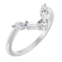 124639 / Ring / Set / 14K White / Lab-Grown Diamond / Marquise / 2 Mm / Lab-Grown Diamond / Polished / 1/4 Ctw Lab Grown Diamond Multi-Stone V Bar Ring
