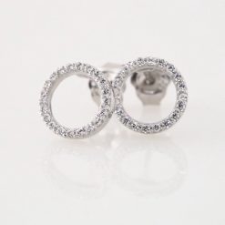 651755 / Earring / Set / Natural Diamond / Round / 1 Mm / 14K White / Pair / Friction Backs Included / Polished / 1/5Ctw Natural Diamond Circle Earrings With Backs