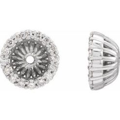 86520 / Set / 14K White / 5.1 Mm / Pair / Polished / 1/6 Ctw Diamond Earring Jackets