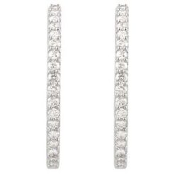 650183 / Earring / Set / Sterling Silver / Imitation White Cubic Zirconia / Round / 34.5 Mm / 2.5 Mm / 2.4 Mm / Pair / Hinged / Polished / Imitation White Cubic Zirconia Inside-Outside Hinged Hoop Earrings
