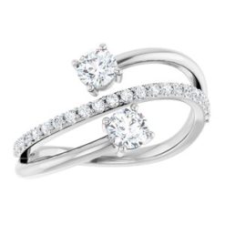 123712 / Ring / Set / 14K White / Lab-Grown Diamond / Round / 4.1 Mm / Lab-Grown Diamond / Polished / 3/4 Ctw Lab-Grown Diamond 2-Stone Ring