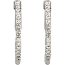 650183 / Earring / Set / Sterling Silver / Imitation White Cubic Zirconia / Round / 23 Mm / 1.7 Mm / 1.5 Mm / Pair / Hinged / Polished / Imitation White Cubic Zirconia Inside-Outside Hinged Hoop Earrings