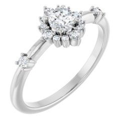 72088 / Ring / Set / 14K White / Natural Diamond / Round / 4.1 Mm / Natural Diamond / Polished / 3/8 Ctw Natural Diamond Halo-Style Ring