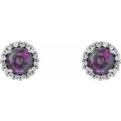 86509 / Earring / Set / Lab-Grown Alexandrite / Round / 5 Mm / 14K White / Natural Diamond / Pair / Friction Backs Included / Polished / Lab-Grown Alexandrite And 1/8 Ctw Natural Diamond Earrings